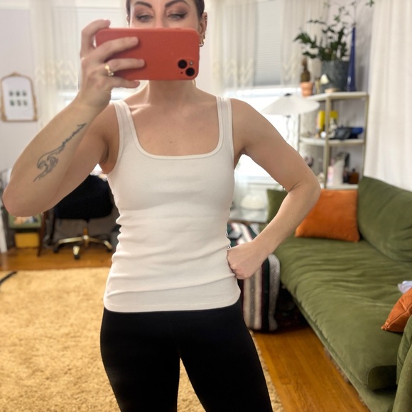 Abecrombie & Fitch White Women's Ribbed Square Beck Low Back Tank Top - sz Small - Picture 5 of 12